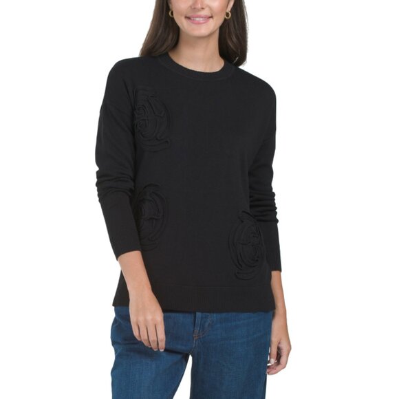 EDINBURGH KNITS Black Silk Blend Flower Sweater - Picture 1 of 2